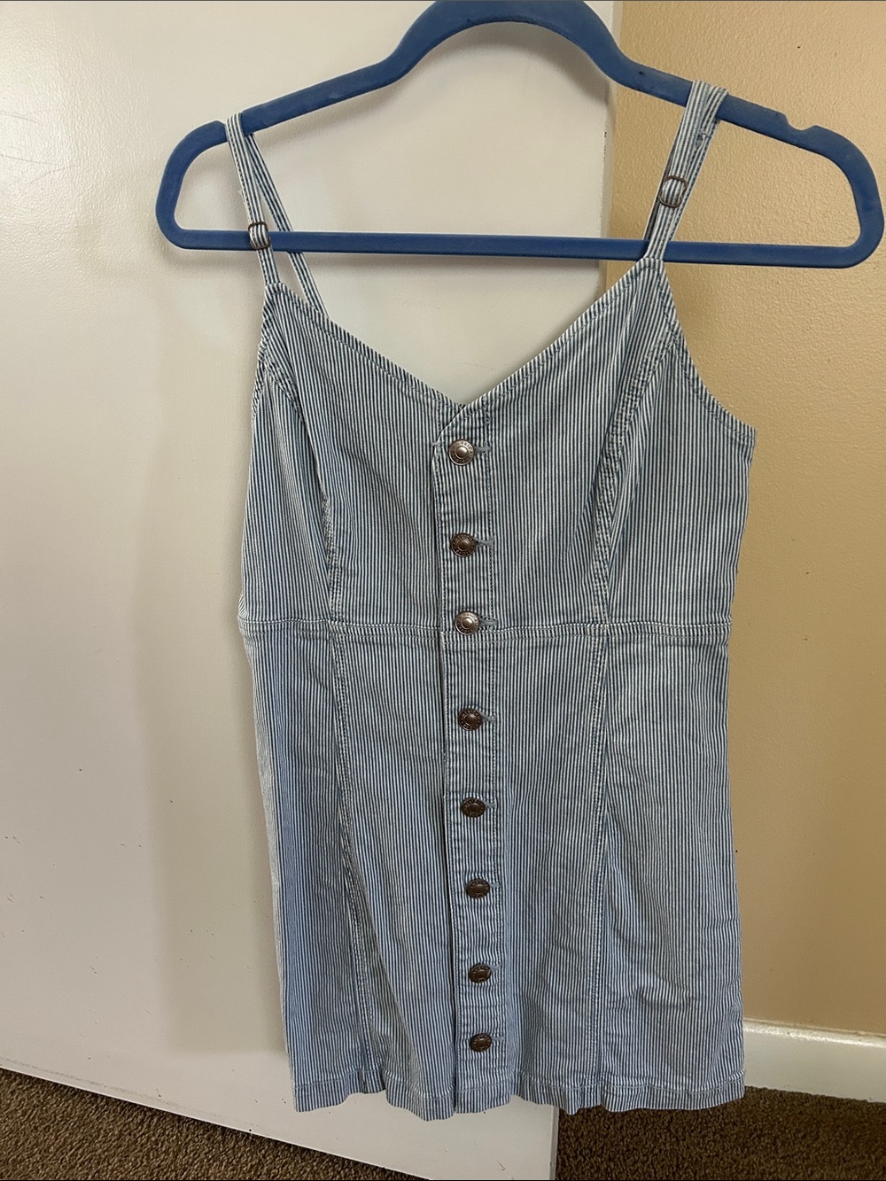 American Eagle Outfitters Blue and White Striped Button-Front Dress